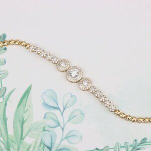 "Elegant Round CZ Halo Rose Gold Bracelet with Pave Accents, XPBL0934